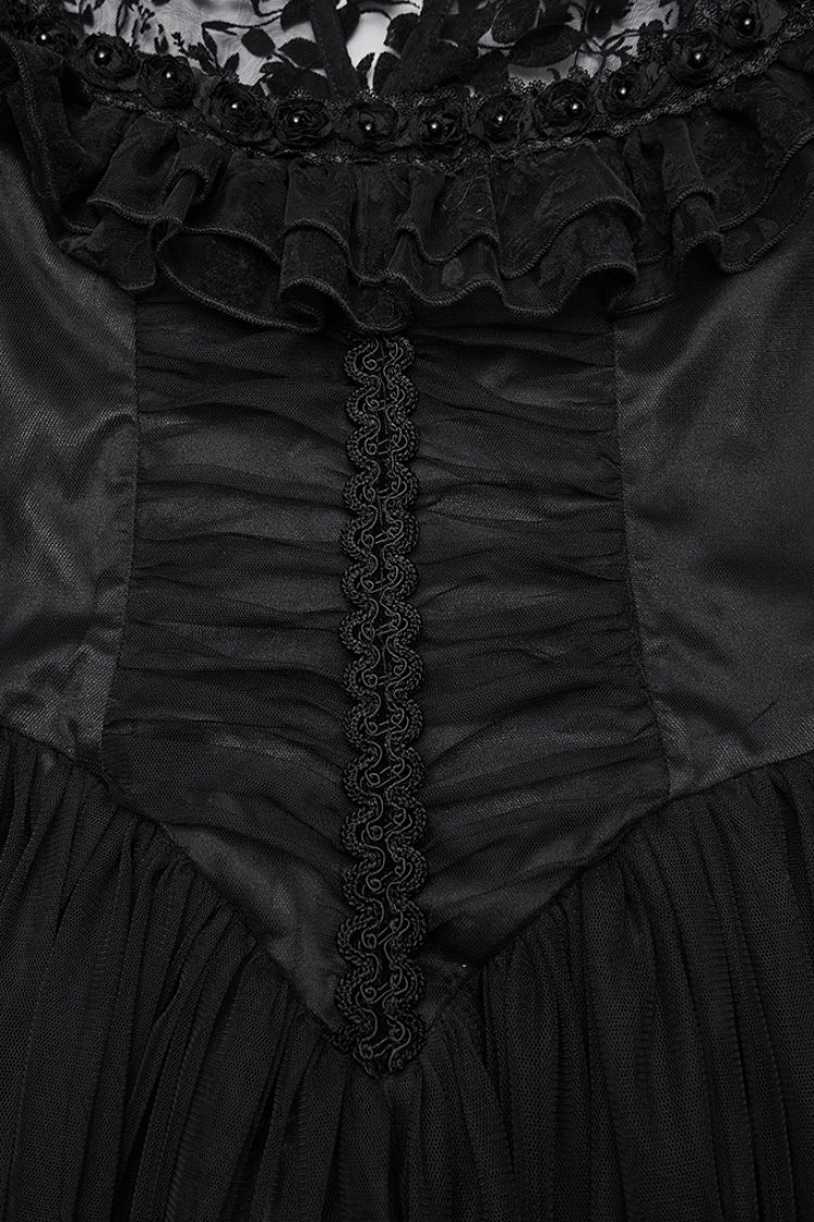 Black Stand Collar Hollow Embroidery Flocking Mesh Women's Gothic Formal Dress - Product - 6