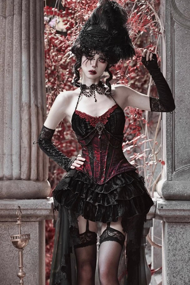 Black/Red Duchess Rococo Fishbone Girdle Multi-layer Ruffle Gothic Lolita Skirt - Product - 6