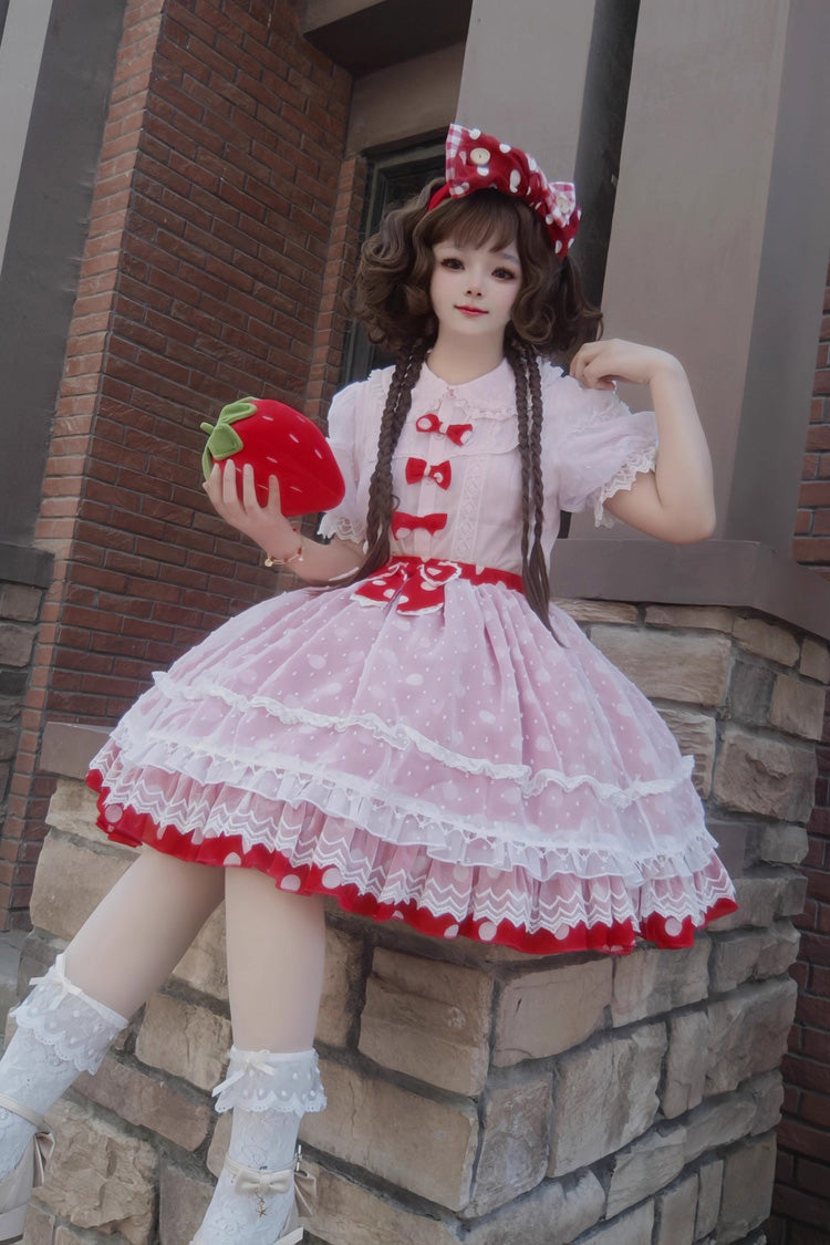 [Wave Candy] Triple-Layered Print Ruffle Bowknot Sweet Lolita Skirt 3 Colors - Product - 5