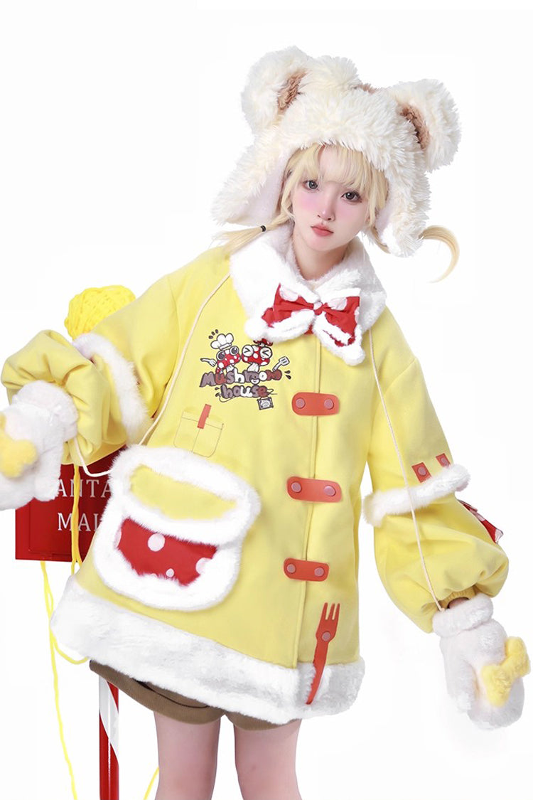 Yellow [Mushroom House] Long Sleeves Embroidery Bowknot Sweet Lolita Coat - Yellow - 1
