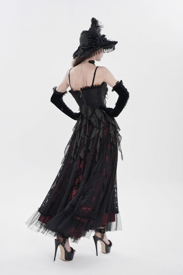 Black Ruffled Lace Lace-Up Slim Women's Gothic Overbust Corset - Product - 2