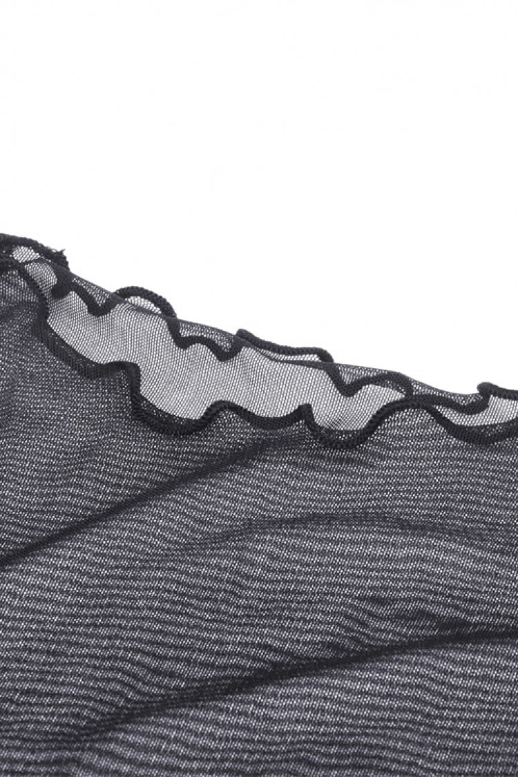 Black Long Sleeves Irregular Sheer Mesh Women's Daily Gothic Top - Product - 11