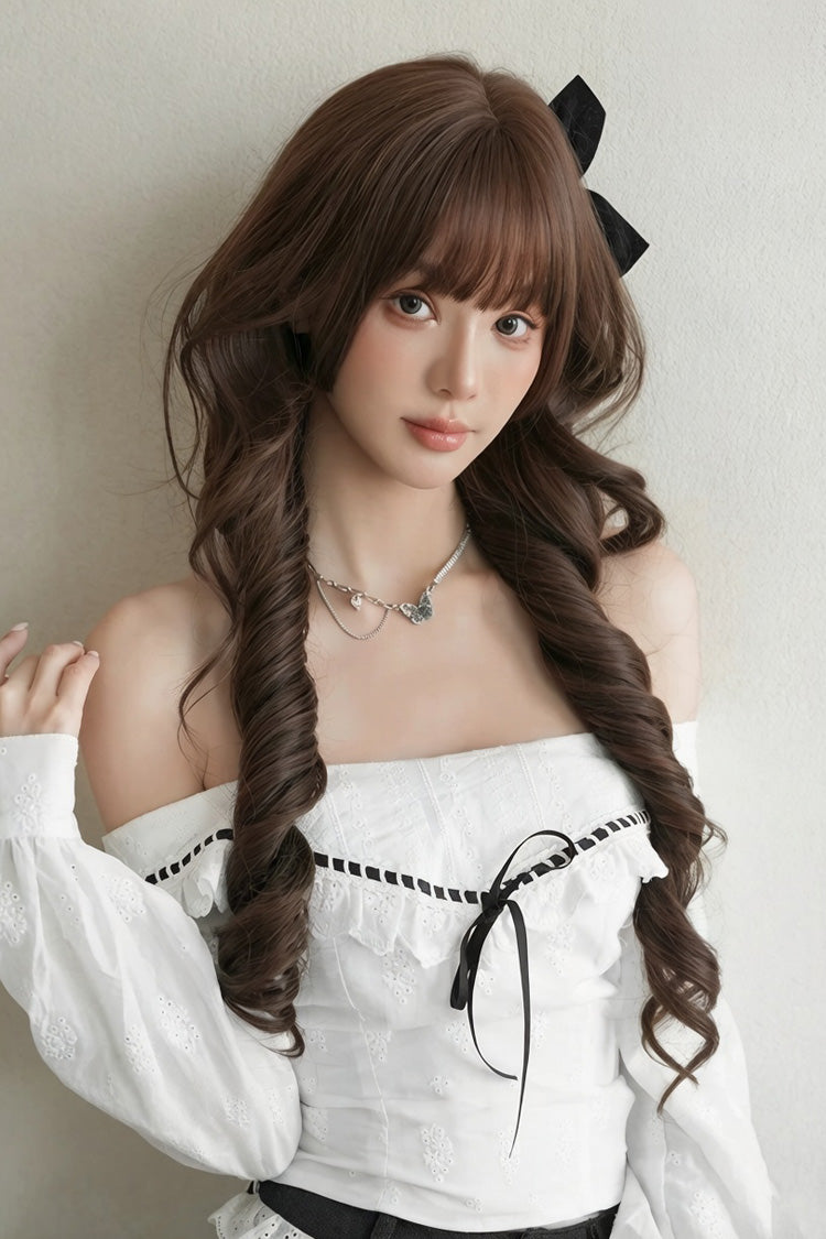 Morandi Tea Brown JK Princess Long Loose Curls Sweet Daily Lolita Twin-Tail Wig - Product - 4