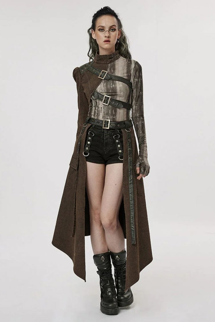 Women's Stand Collar Rivet Buckle Steampunk One-Arm Jacket 2 Colors - Product - 12