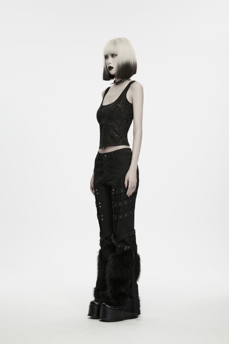 Black Printed Slim Fit Strappy Women's Punk Cool Vest - Product - 7