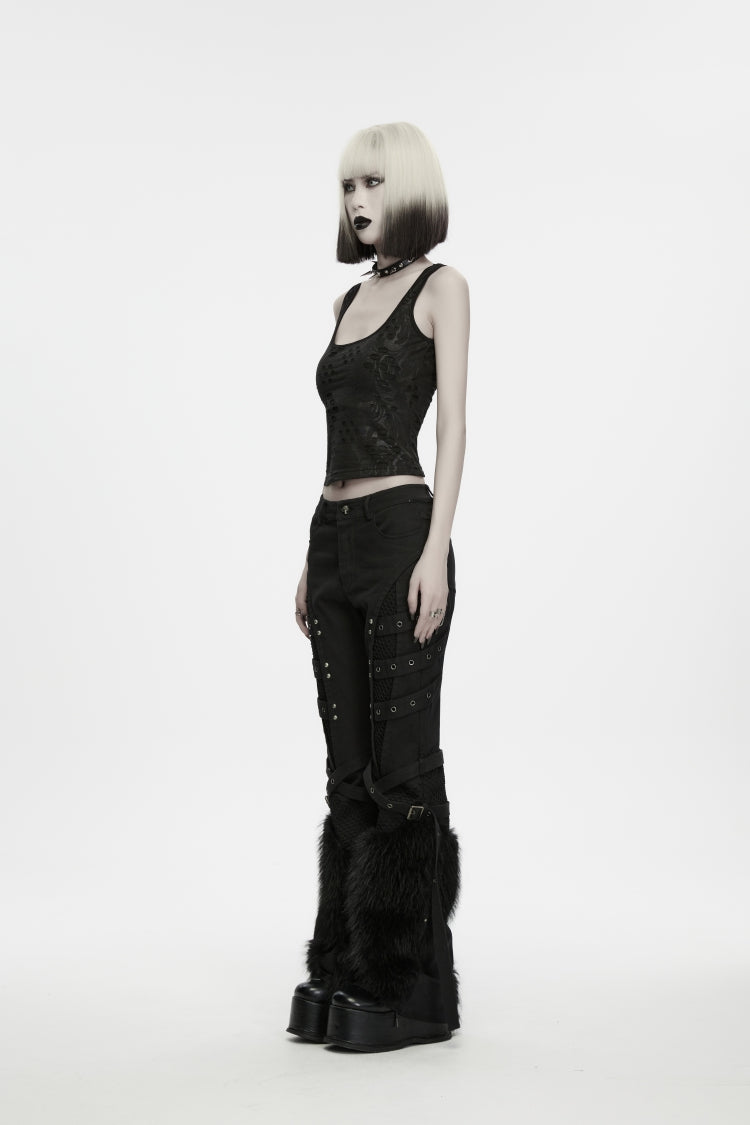 Black Printed Slim Fit Strappy Women's Punk Cool Vest - Product - 7