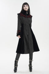 Black Jacquard Studded Mushroom Buckle Metal Cross Embroidered Women's Gothic Coat - Product - 3