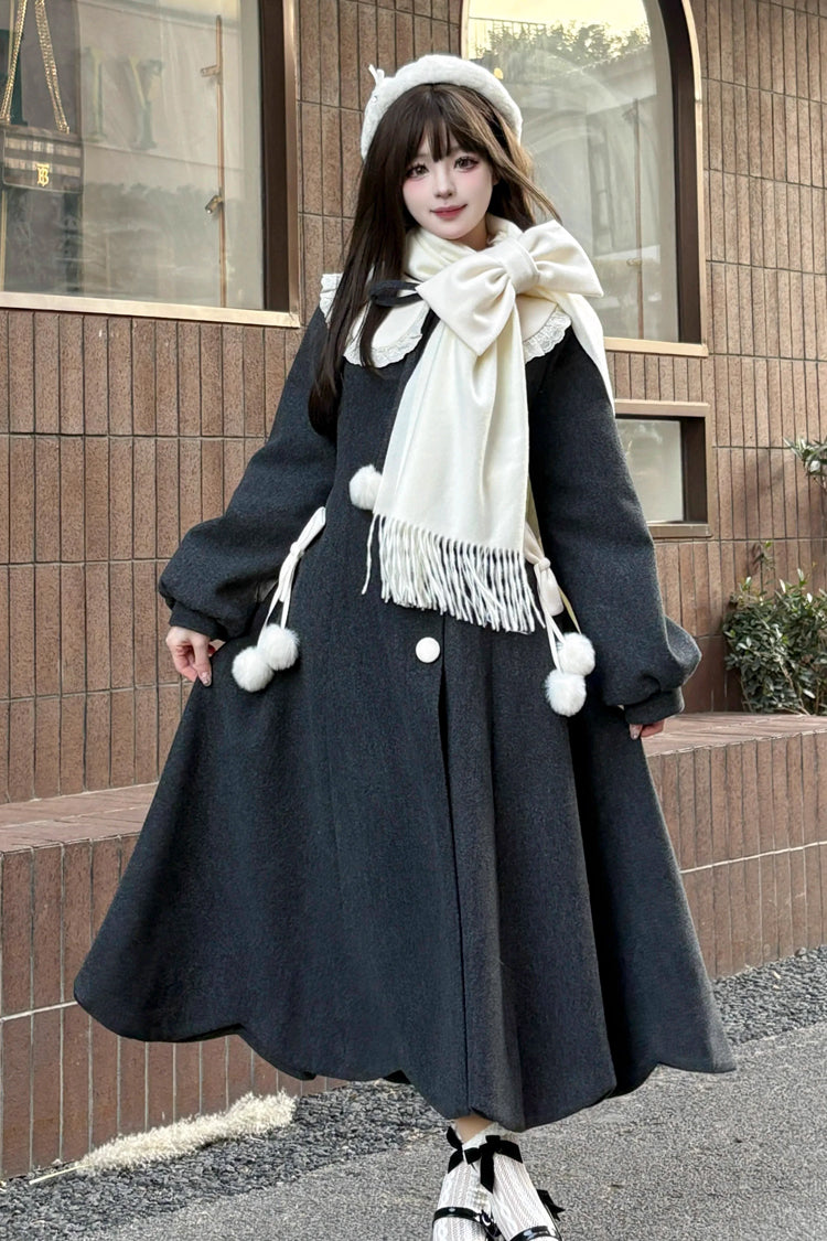 [Winter Sonata] Long Sleeves Bowknot Sweet Elegant Lolita Long Coat 2 Colors - Product - 2