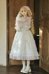 Blue [Twin Lilian] Round Collar Long Sleeves Double-Layered Ruffled Bow Lace-Up Sweet Lolita Dress - Product - 7