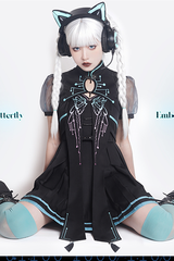 Black Sense Of Technology Butterfly Ember High Waisted Gothic Lolita JSK Dress Full Set - Product - 7