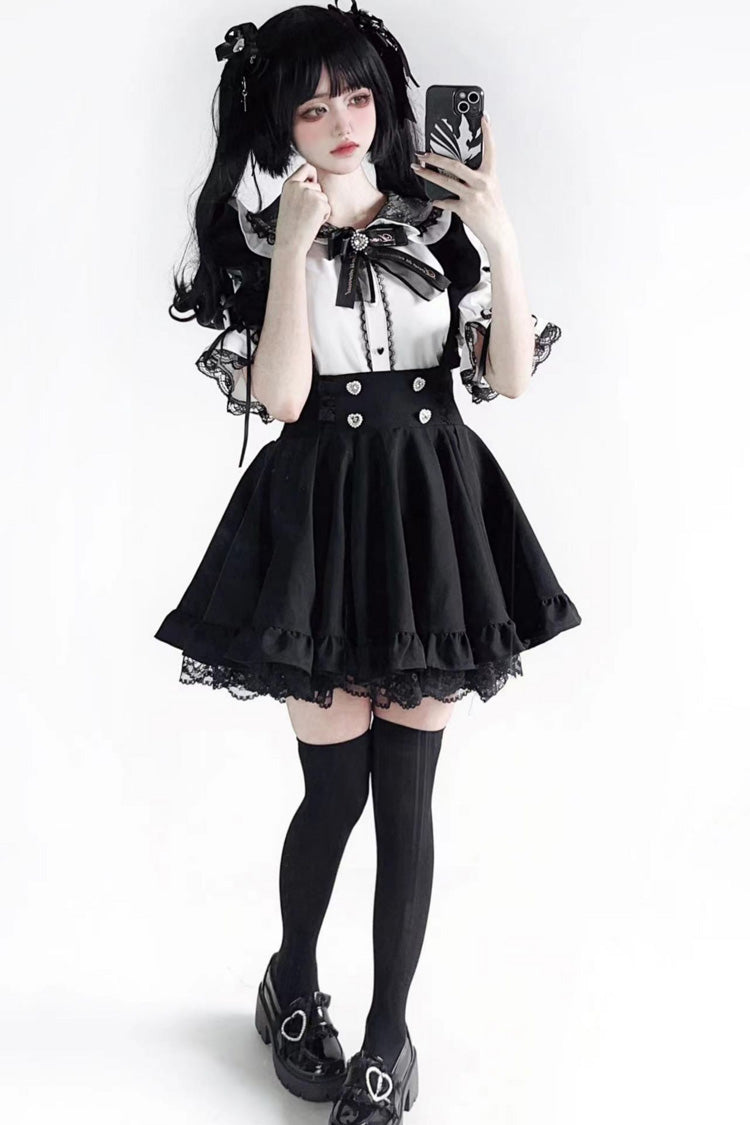 Black Solid Color Ruffle Lace Jirai Kei Japanese Strap Dress - Product - 4