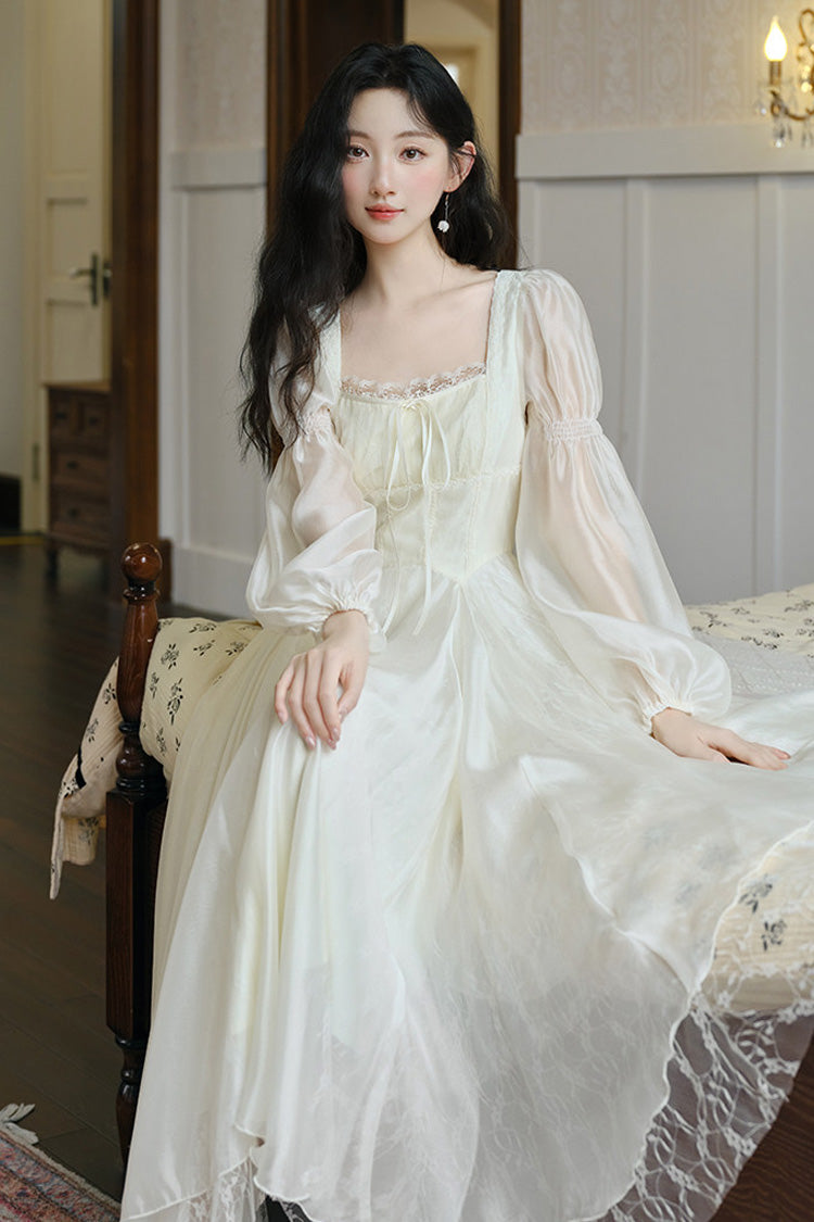 Ivory French Style Square Collar Long Sleeves Lace Classic Palace Lolita Dress - Product - 2