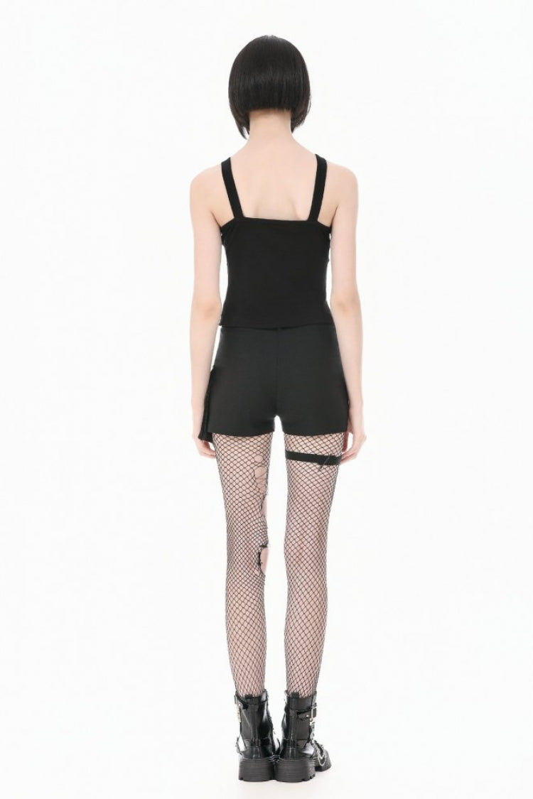 Black Women's Punk Sleeveless Studded Pentagram Sheer Mesh Splice Tank Top - Product - 4