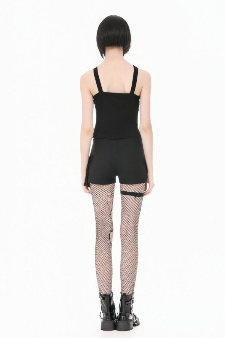 Black Women's Punk Sleeveless Studded Pentagram Sheer Mesh Splice Tank Top - Product - 4