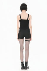 Black Women's Punk Sleeveless Studded Pentagram Sheer Mesh Splice Tank Top - Product - 4