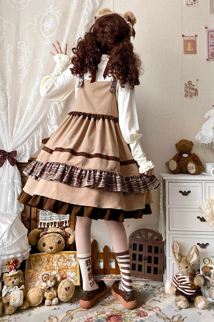 Brown Bear Triple-Layered Ruffle Bowknot Sweet Lolita Strap Dress - Product - 3