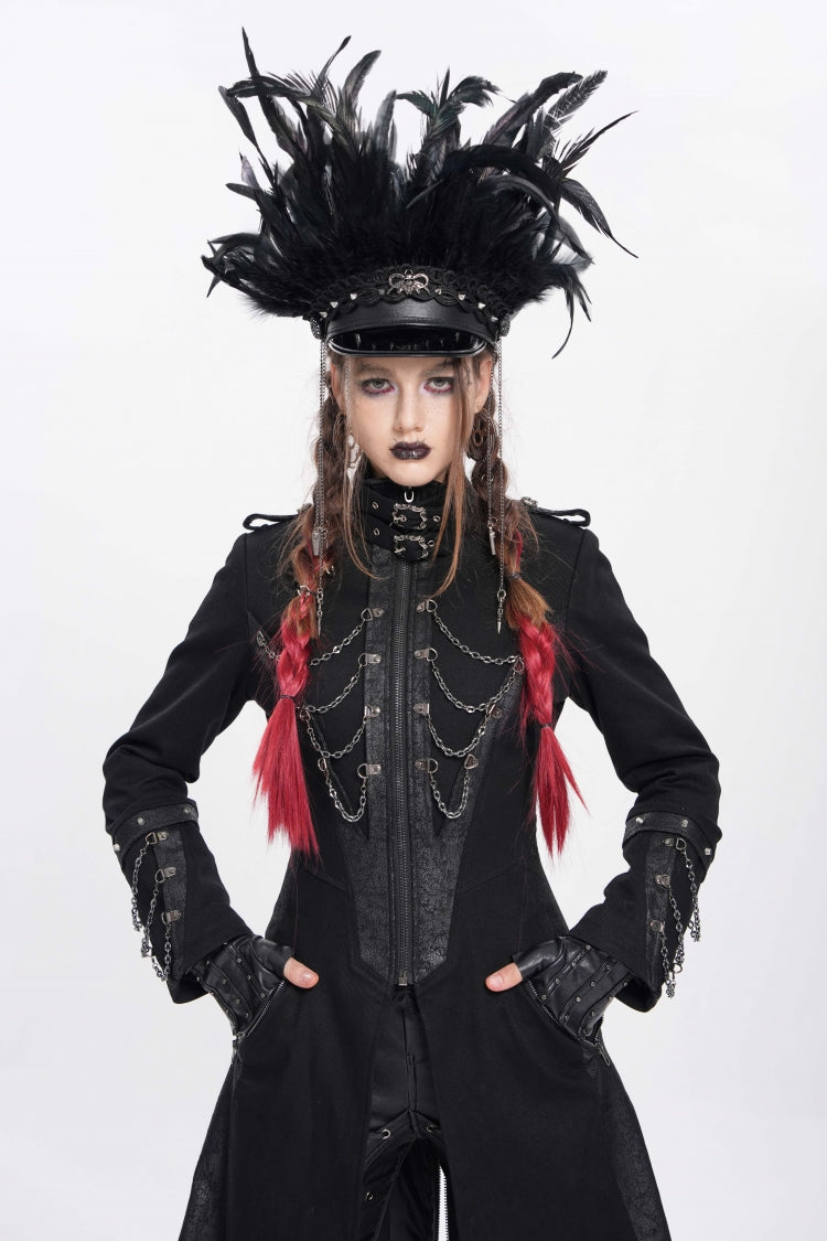 Black Women's Punk Cool Skull Plumed Chain Hat - Product - 4