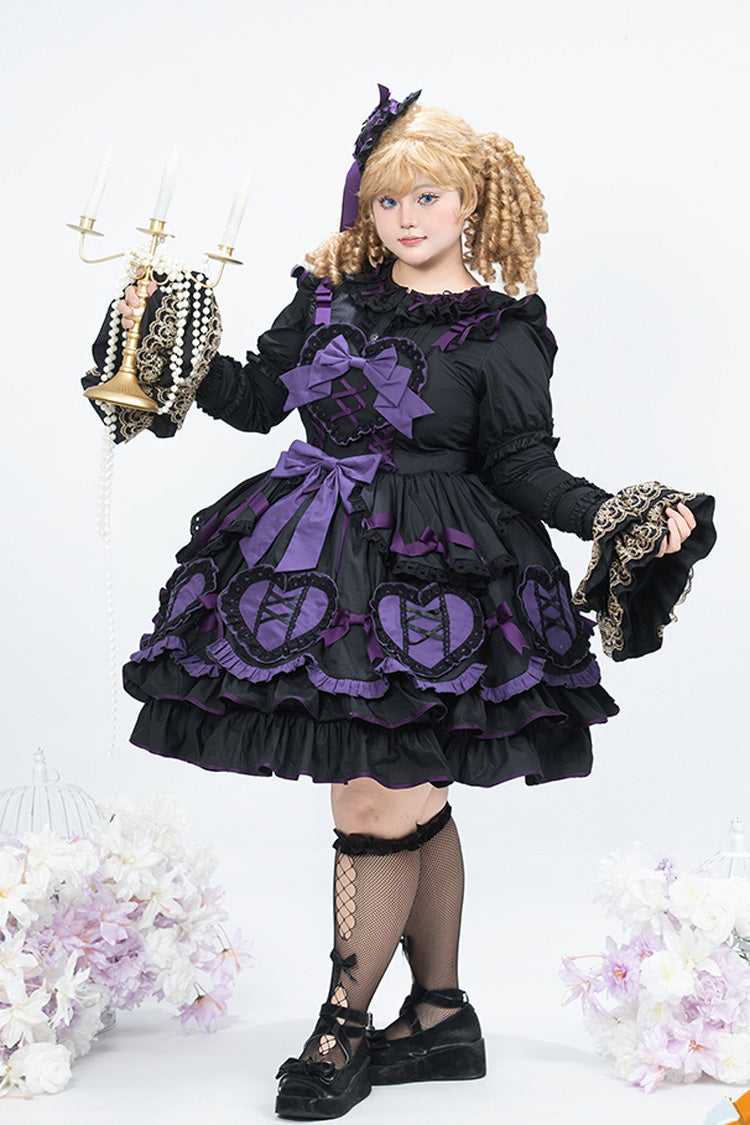 Black/Purple [Frosted Sugar Gift Box] Sleeveless Ruffle Bowknot Gothic Plus Size Princess Lolita Jsk Dress - Black/Purple - 1