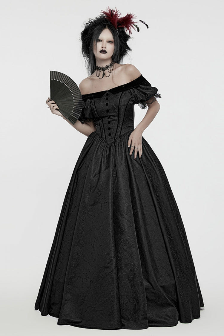 Black Short Puff Sleeves Lace-Up Women's Gothic Dress - Product - 4