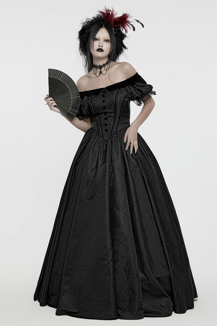 Black Short Puff Sleeves Lace-Up Women's Gothic Dress - Product - 4