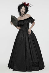 Black Short Puff Sleeves Lace-Up Women's Gothic Dress - Product - 4