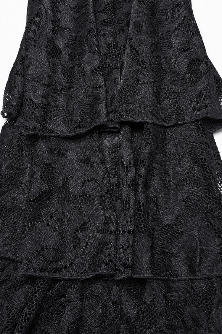 Black Triple-Layered Ruffle Lace-Up Mesh Women's Gothic Pants - Product - 8