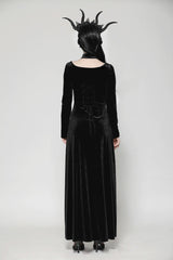 Black Long Sleeves Cut-Out Lace-Up Women's Gothic Side Slit Velvet Party Dress Wedding Dress - Product - 4