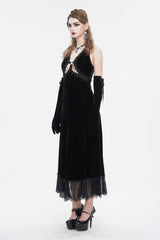 Black Lace Up Lace Hem Slip Long Women's Gothic Dres - Product - 4