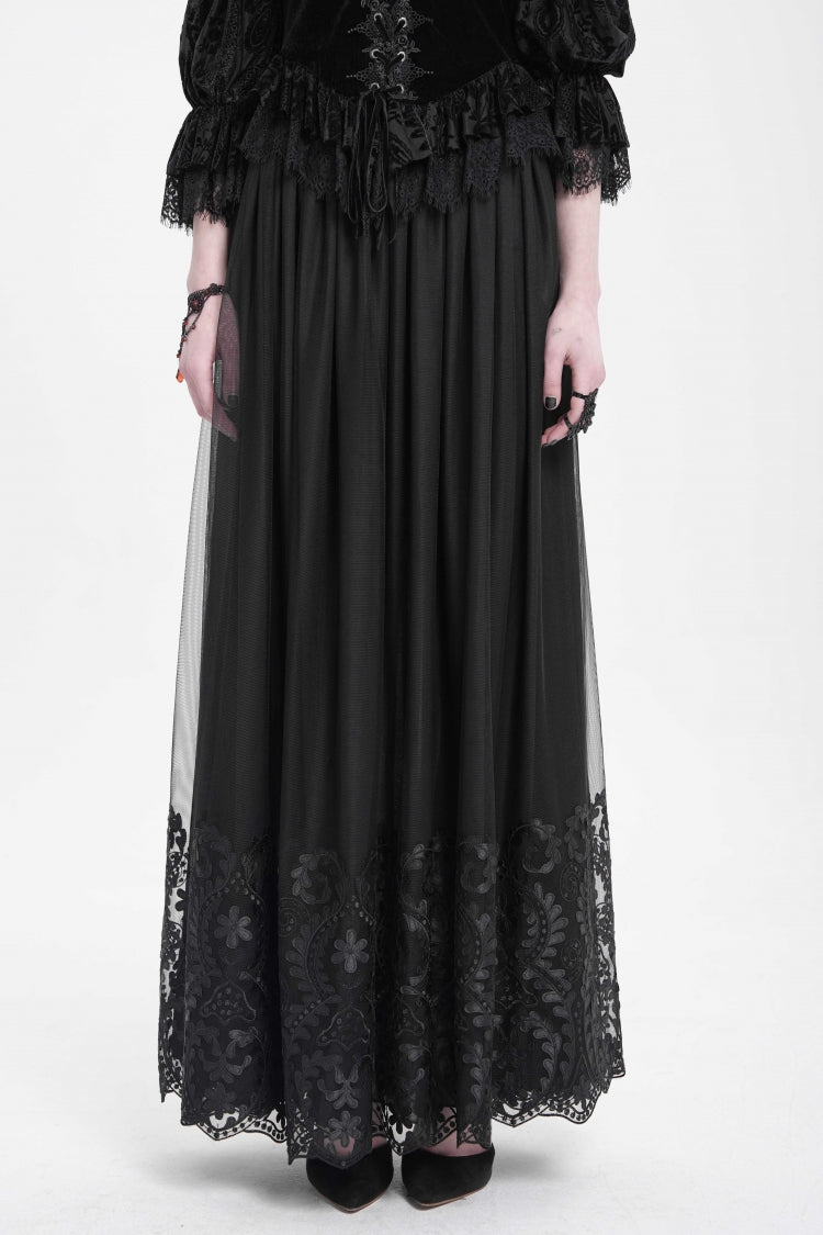 Black Stitching Floral Mesh Women's Gothic Skirt - Product - 2