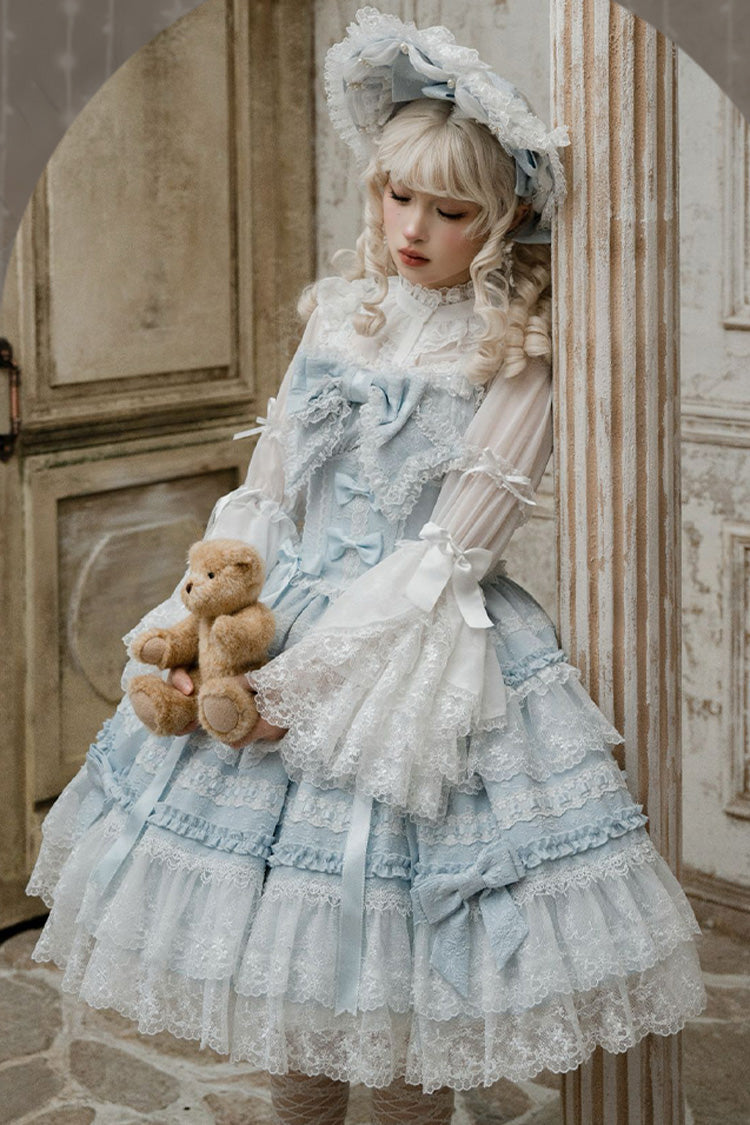 Blue [Reinas] Sleeveless Ruffle Bowknot Lace Sweet Lolita Jsk Dress - Product - 9