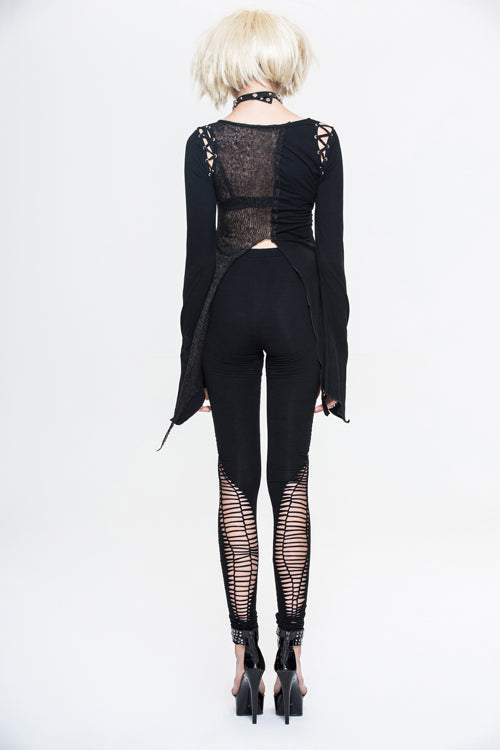 Black Sexy Asymmetrically Broken Holes Spiderweb Shape Chains Women Punk T-Shirt - Product - 7