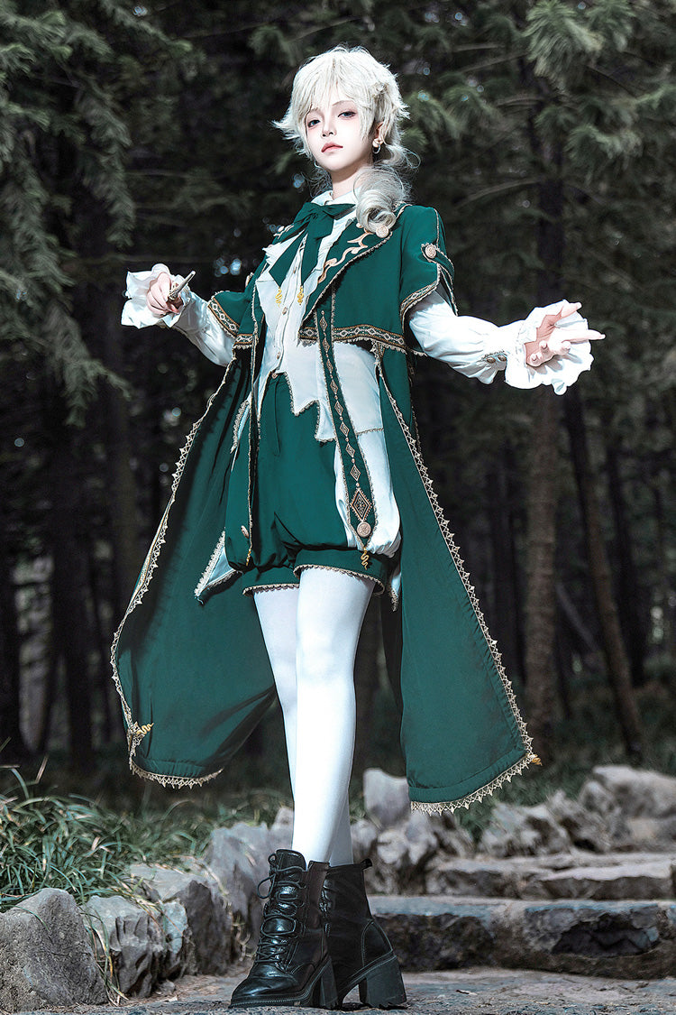 Green [Theocratic Messenger] Embroidery Classic Military Gorgeous Handsome Ouji Lolita Coat Blouse Shorts Set - Product - 6