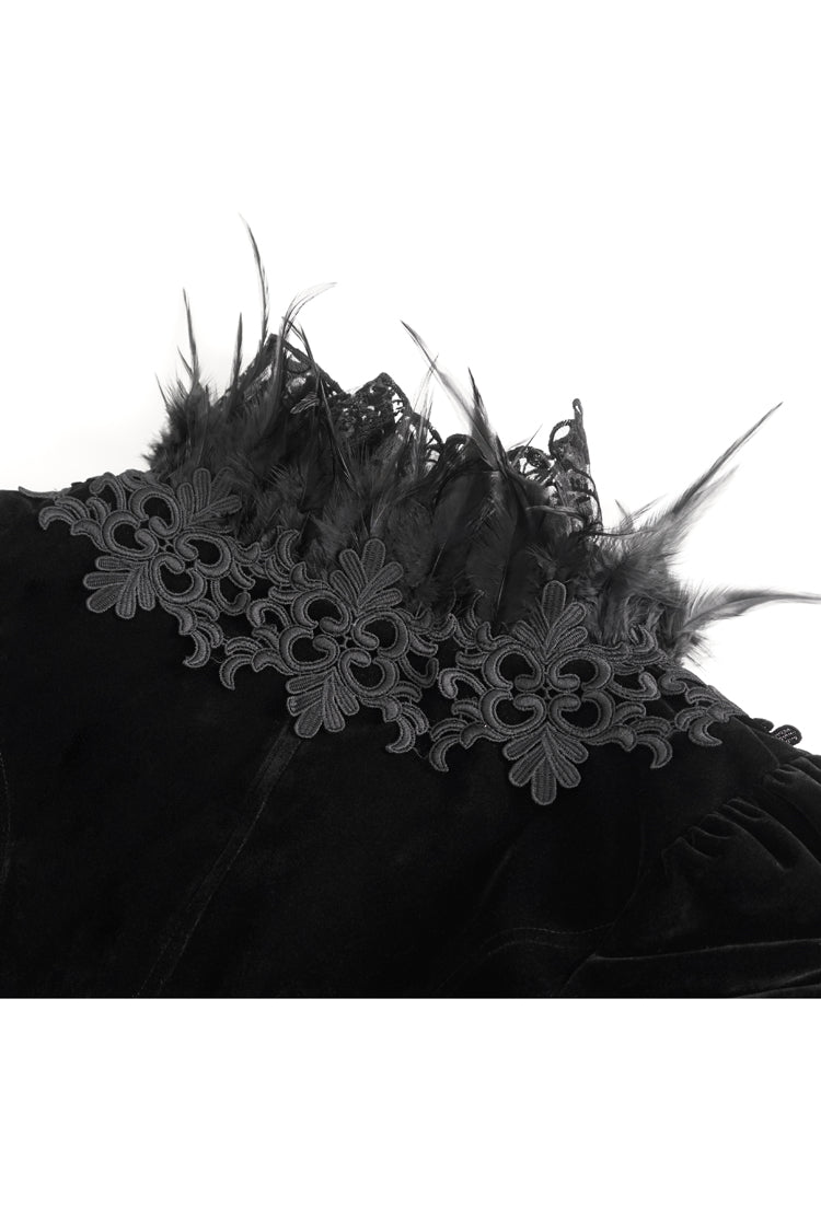 Black Stand Collar Trumpet Sleeves Embroidery Stitching Lace Women's Gothic Jacket - Product - 9