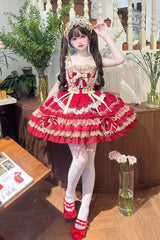 Red [Gilded Memories] Sleeveless Double-Layered Ruffle Hot Stamping Bowknot Lace Sweet Lolita Jsk Dress - Product - 5