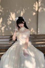 Beige [Sanglin’s Tribute] Off Shoulder Ruffled Sweet Lolita Dress - Product - 6