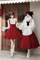 Red [Letters and Poems · Velvet Rose] Sleeveless Embroidered Bow Fishbone Classic Elegant Lolita Bandeau Dress 2 Versions - Product - 9