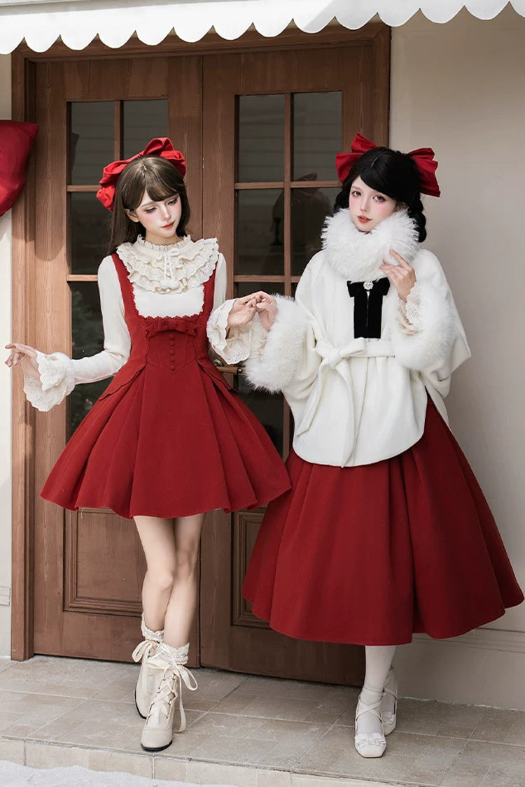 Red [Letters and Poems · Velvet Rose] Sleeveless Embroidered Bow Fishbone Classic Elegant Lolita Bandeau Dress 2 Versions - Product - 9