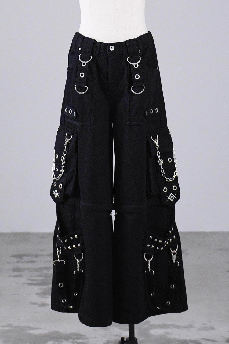 Jirai Kei Rivet Punk Japanese Straight-Leg Jeans Pants 2 Colors - Black - 2