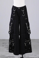 Jirai Kei Rivet Punk Japanese Straight-Leg Jeans Pants 2 Colors - Black - 2