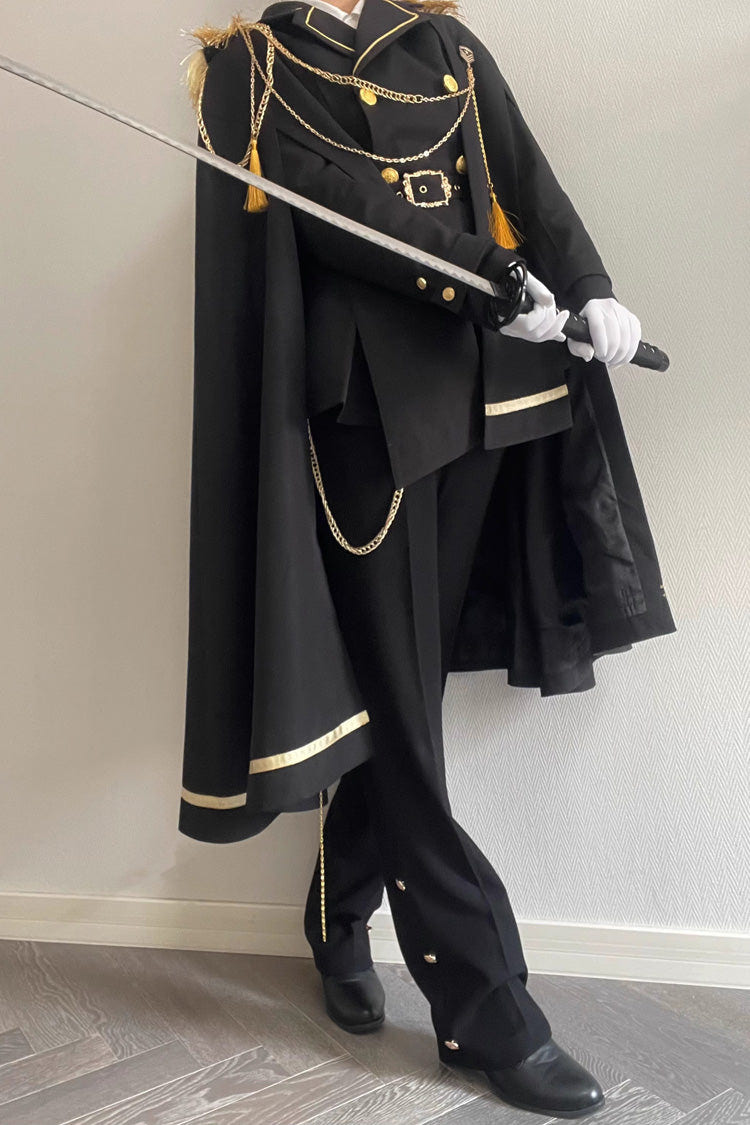 Black Lapel Collar Long Sleeves Ouji Military Prince Handsome Lolita Suit Coat - Product - 11