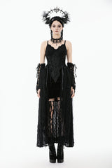 Black Sleeveless Floral Embroidered Lace Lace-Up Women's Gothic Slip Dress Wedding Dress - Product - 5