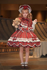 Red [Gingham Petal Bunny] Short Sleeves Printed Ruffled Bow Sweet Lolita OP Dress - Product - 5