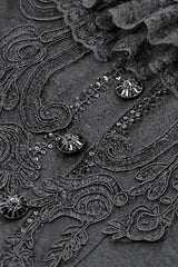 Black Lace Ruffled Boat Neck Long Trumpet Sleeves High-Low Hem Women's Gothic Dress - Product - 13