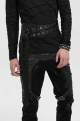 Black Lace-Up Slim Fit Asymmetric Buckled Eyelet Men's Punk Cool Decussate Belt - Product - 8