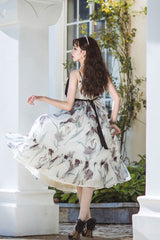 Ivory [Black Lily] V Collar Sleeveless Multi-Layered Printed Ruffled Bow Sweet Lolita Jsk Dress - Product - 5