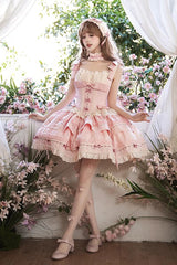 Pink [Rose Theatre] Double-Layered Ruffle Bowknot Lace Sweet Princess Ballet Lolita Jsk Dress - Product - 4