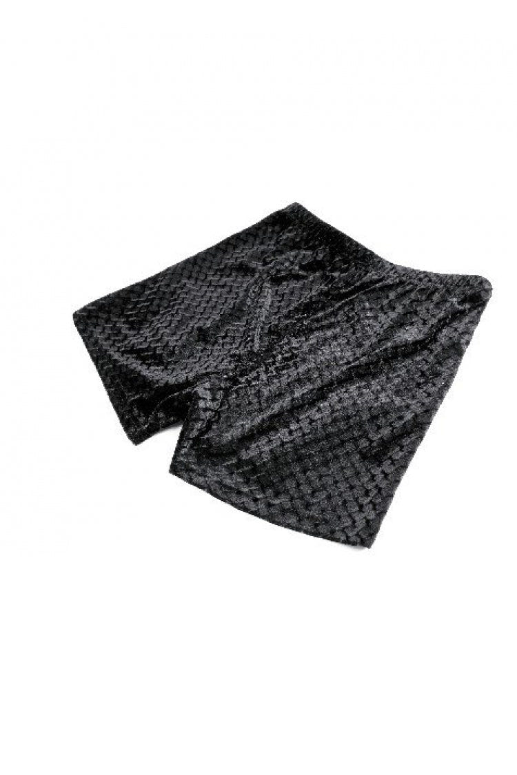 Black Women's Gothic Floral Embossed Velvet Shorts with Sheer Lace Trim - Product - 14