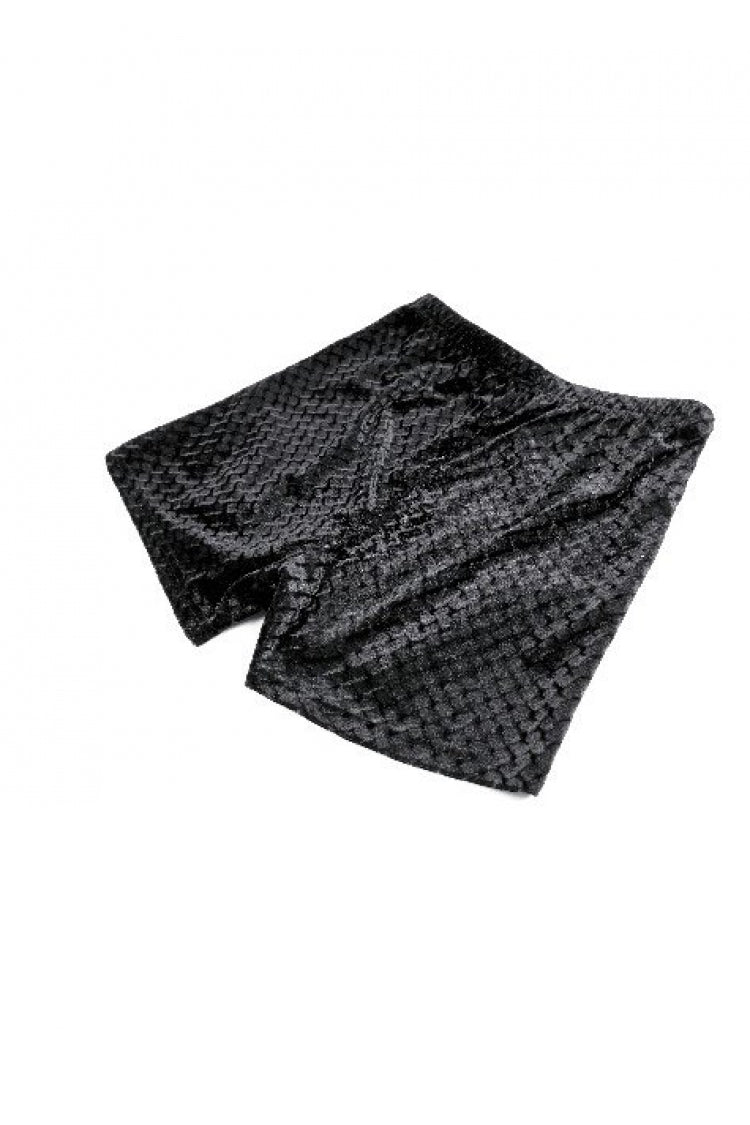 Black Women's Gothic Floral Embossed Velvet Shorts with Sheer Lace Trim - Product - 14