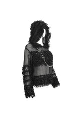 Black Segmented Mesh Matching Chain Women's Punk Hooded Sweater - Product - 8