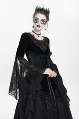 Black Long Sleeves Lace-Up Beaded Pleated Women's Gothic Blouse - Product - 2